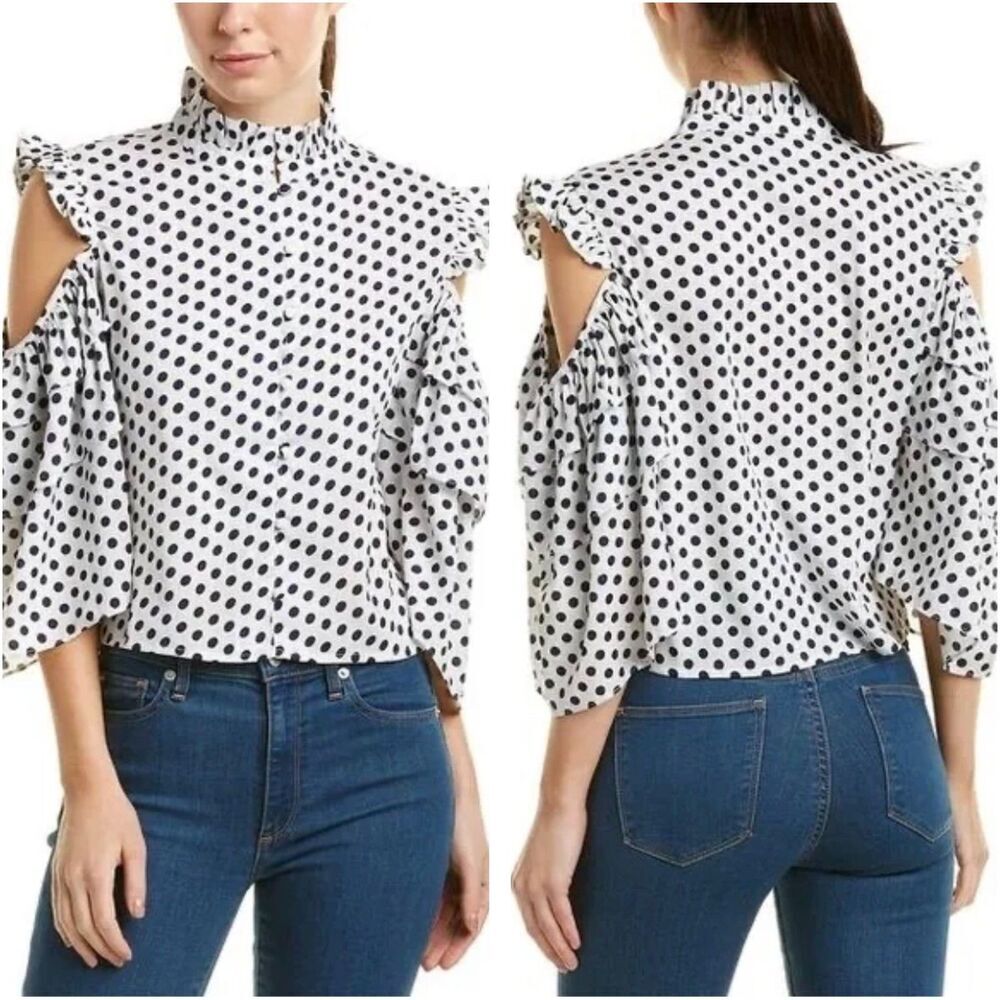 Walter‎ Baker Silvia Top Polka Dot Cold Shoulder Ruffle Tier Blouse Size Small